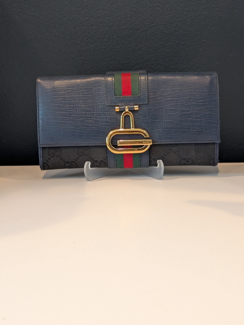 Gucci Ophidia GG Supreme Blue Web Stripe Continental Wallet
